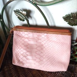 Pink Reptile Skin Purse Cosmetic in Brown